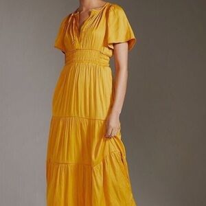 ANTHROPOLOGIE | Somerset Satin Maxi. Mango. Medium